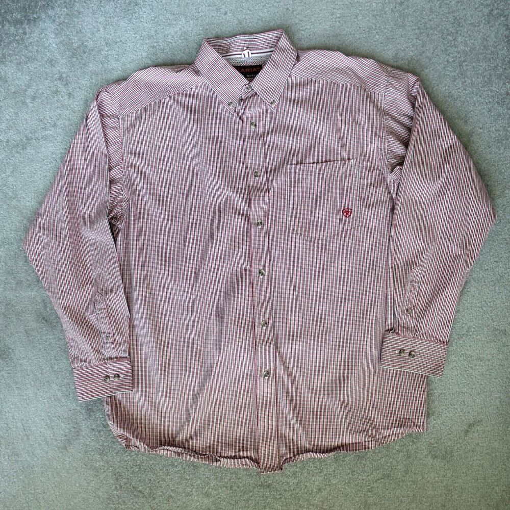 Ariat Shirt Men's XL Red Check Plaid Pro Series Long Sleeve Button Up Vented